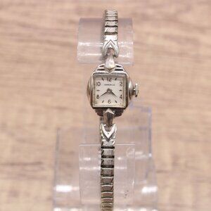 Vintage Caravelle Watch Womens Silver Tone Stainless Steel Art Deco Retro 50s